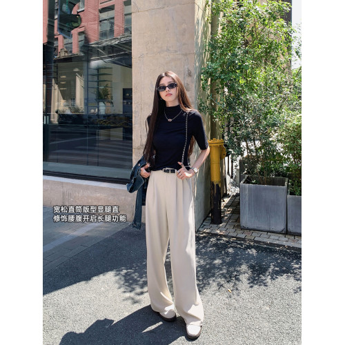 島歌夫人垂墜感寬松直筒長褲高腰濶腿褲女春秋2025新款拖地休閒褲