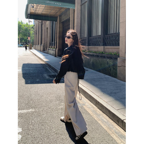 島歌夫人垂墜感寬松直筒長褲高腰濶腿褲女春秋2025新款拖地休閒褲