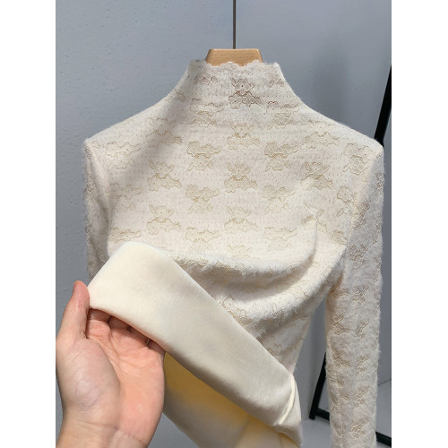 蕾絲加絨打底衫女內搭2025秋冬新款時尚洋氣加厚保暖半高領上衣女