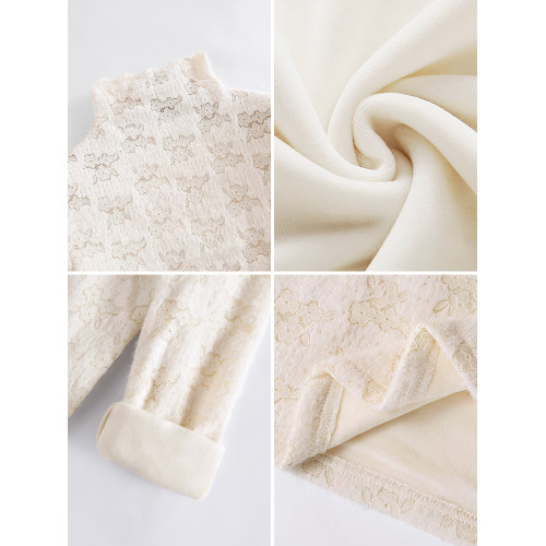 蕾絲加絨打底衫女內搭2025秋冬新款時尚洋氣加厚保暖半高領上衣女