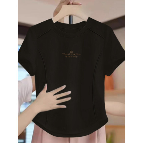 十三行女裝純棉正肩修身短袖t恤女2025年設計感小衆別致魚骨上衣