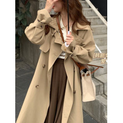 高級感氣質風衣女2025春秋季寬松雙排釦小個子中長款大衣百搭外套