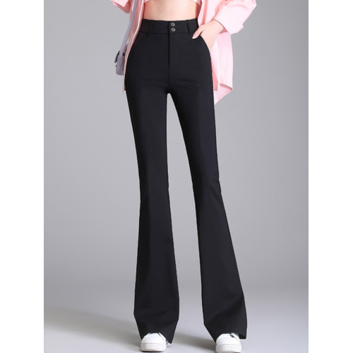 高個子西裝微喇叭女褲春秋季胖mm大碼修身顯瘦高腰拖地褲休閒長褲