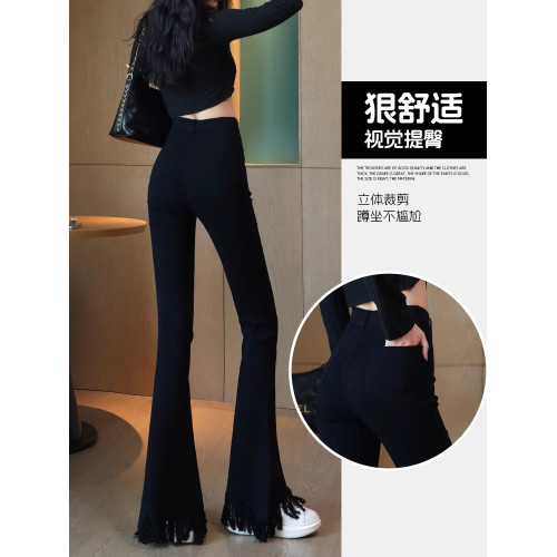 開叉黑色微喇褲女秋冬季加絨高腰顯瘦2025新爆款小個子垂感喇叭褲 開叉黑色微喇褲女秋冬季加絨高腰顯瘦2025新爆款小個子垂感喇叭褲