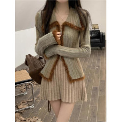 漸變復古軟糯開衫毛衣外套女秋冬修身顯瘦內搭雙拉鍊繙領針織上衣