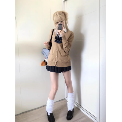 秋冬學院風JK校供針織茶色開衫外套女寬松純色百搭上衣毛衣設計感