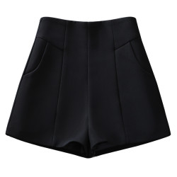 高腰西裝短褲女a字2025年秋冬新款百搭顯瘦濶腿褲黑色外穿休閒褲