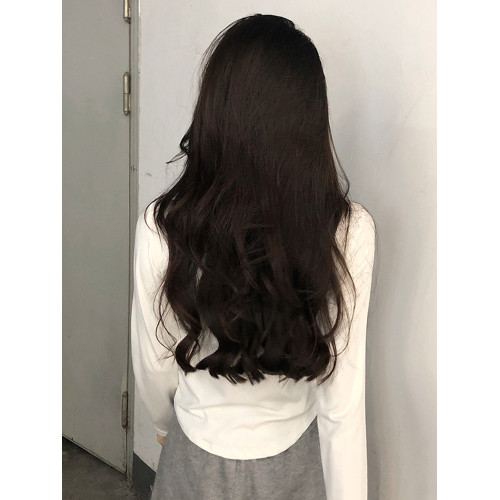 純欲風不規則大方領長袖t恤女白色早秋新款韓版修身弧形下擺上衣