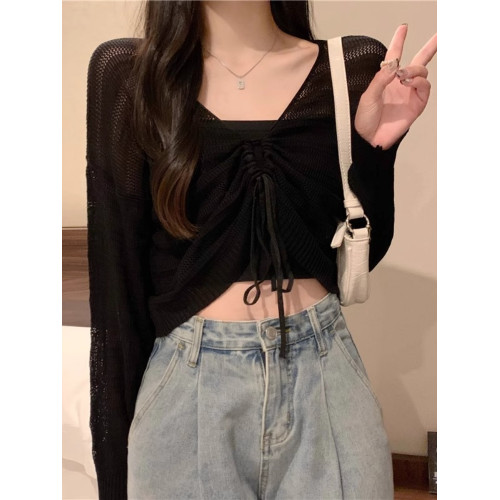 短款防曬罩衫女夏法式吊帶外搭辣妹薄紗音樂節多巴胺爵士甜辣上衣