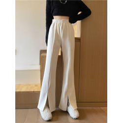 大碼胖妹妹MM高腰顯瘦直簡垂感300斤加絨厚開叉濶腿微喇叭長褲子