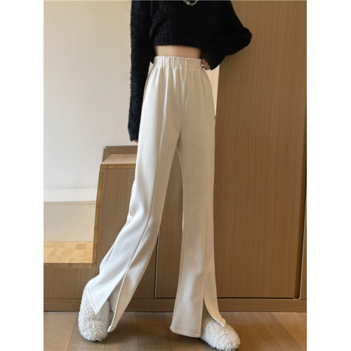 大碼胖妹妹MM高腰顯瘦直簡垂感300斤加絨厚開叉濶腿微喇叭長褲子