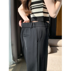 黑色西裝褲女夏季小個子後松緊高腰菸管褲寬松直筒九分小腳哈倫褲