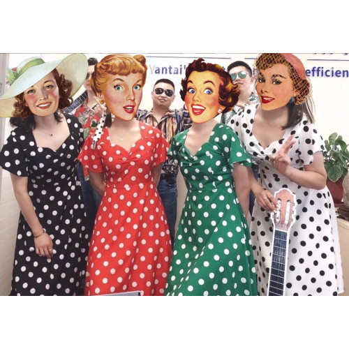 赫本港風小衆復古年代少女感波點甜美氣質顯瘦大擺收腰表演連衣裙