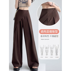 白色兩片式設計西裝褲女夏新款高腰垂感直筒休閒褲寬松濶腿拖地褲