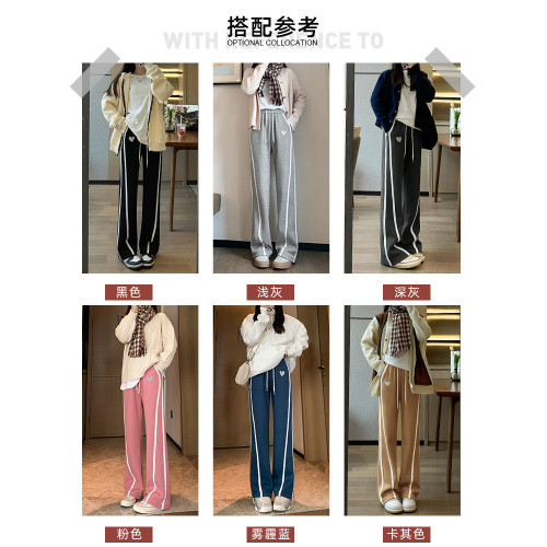 窄版濶腿褲女春秋款2025新款高腰直筒寬松衛褲小個子休閒運動褲子