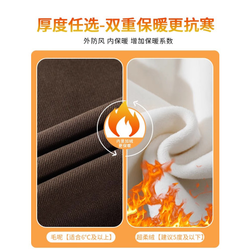 美拉德穿搭咖色毛呢濶腿褲女秋冬季加絨加厚九分窄版直筒西裝褲子