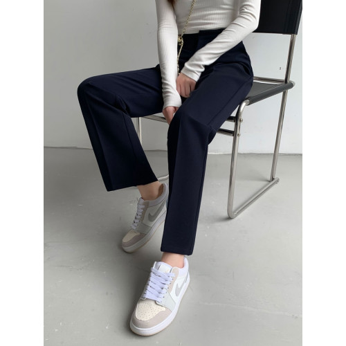 秋冬加絨窄版濶腿褲女韓版高腰寬松直筒褲子休閒職業西裝拖地長褲