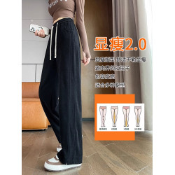 白色濶腿褲女秋冬小個子窄版直筒褲冬季加絨加厚糯米褲子休閒長褲