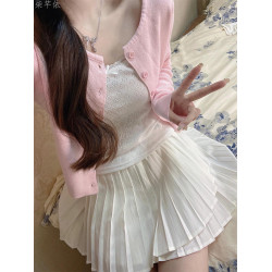 純棉白色背心純欲少女芭蕾風愛心刺綉蕾絲修身吊帶內搭外穿打底衫