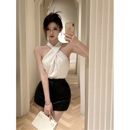 法式設計感白色小衆交叉掛脖外穿辣妹性感背心小吊帶無袖上衣女裝