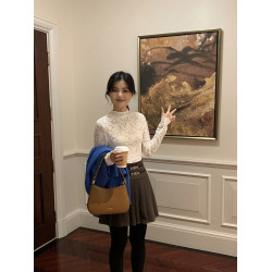 2025年秋新款百搭洋氣網紗小衫女半高領蕾絲打底衫長袖毛衣內搭紗