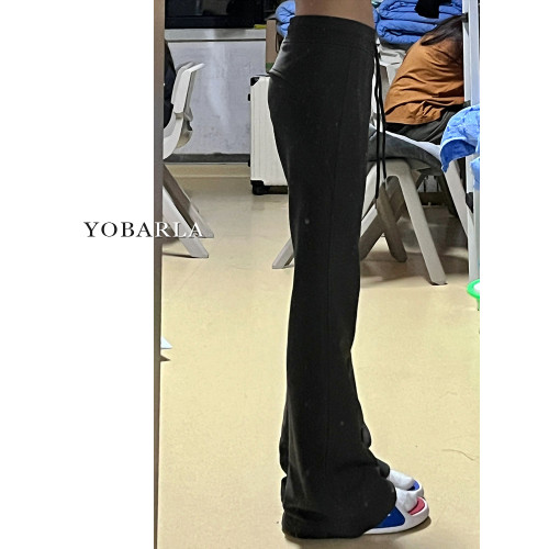 深灰色微喇休閒褲女秋冬加絨彈力胖mm大碼顯瘦梨形身材喇叭衛褲子