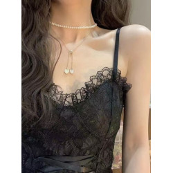 性感辣妹魚骨法式純欲蕾絲上衣設計感打底帶胸墊小吊帶背心女內搭