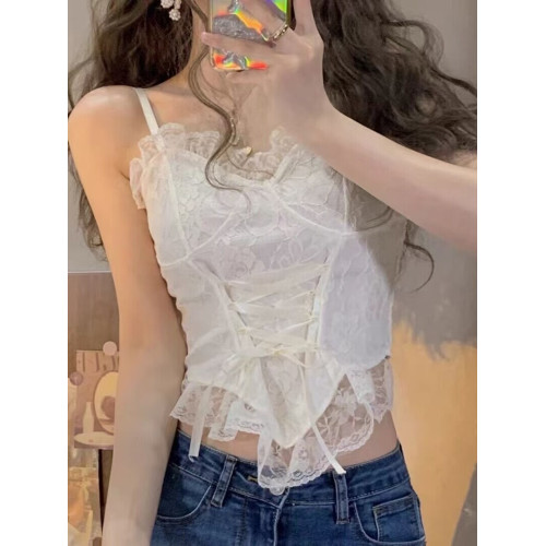 性感辣妹魚骨法式純欲蕾絲上衣設計感打底帶胸墊小吊帶背心女內搭