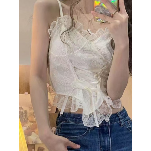 性感辣妹魚骨法式純欲蕾絲上衣設計感打底帶胸墊小吊帶背心女內搭