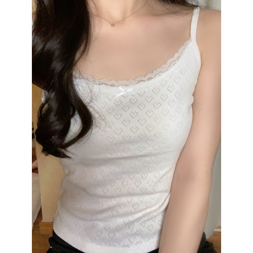 brandy girl bm白色純欲少女芭蕾風純棉愛心蕾絲邊吊帶背心女內搭