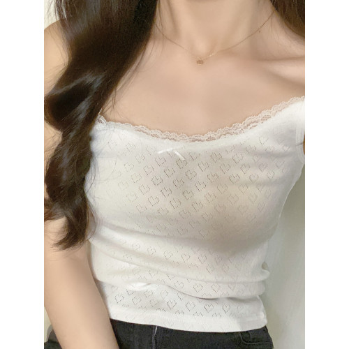 brandy girl bm白色純欲少女芭蕾風純棉愛心蕾絲邊吊帶背心女內搭