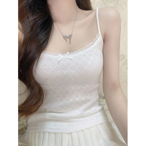 brandy girl bm白色純欲少女芭蕾風純棉愛心蕾絲邊吊帶背心女內搭