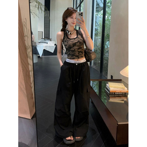 美式辣妹短款迷彩吊帶背心女早春外穿設計感小衆內搭美背無袖上衣