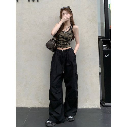 美式辣妹短款迷彩吊帶背心女早春外穿設計感小衆內搭美背無袖上衣