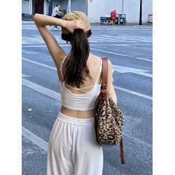 純欲風短款白色小吊帶背心女內搭夏季帶胸墊露臍辣妹運動無袖上衣