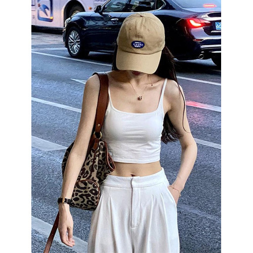 純欲風短款白色小吊帶背心女內搭夏季帶胸墊露臍辣妹運動無袖上衣