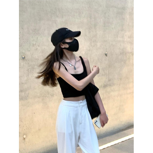 純欲風短款白色小吊帶背心女內搭夏季帶胸墊露臍辣妹運動無袖上衣