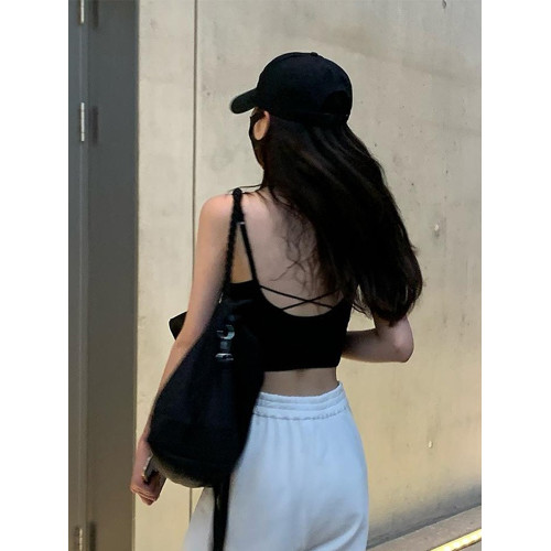 純欲風短款白色小吊帶背心女內搭夏季帶胸墊露臍辣妹運動無袖上衣