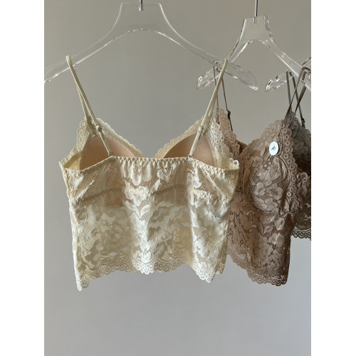 蕾絲吊帶女帶胸墊一體固定杯美背抹胸打底內搭背心上衣短款性感