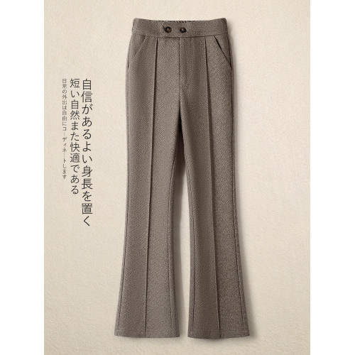 加絨松緊腰微喇褲毛呢褲女秋冬2025新款加厚馬蹄褲顯瘦修身喇叭褲