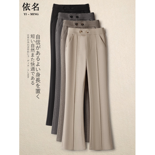 加絨松緊腰微喇褲毛呢褲女秋冬2025新款加厚馬蹄褲顯瘦修身喇叭褲