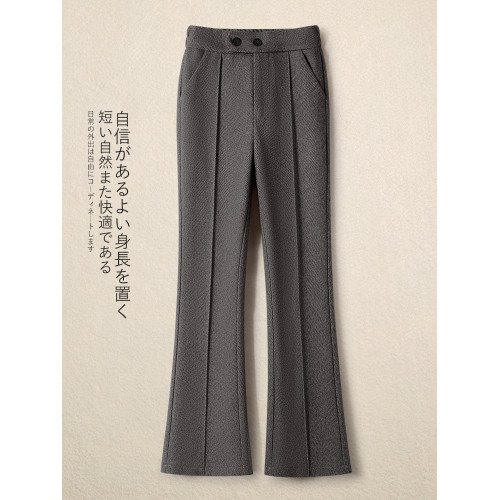 加絨松緊腰微喇褲毛呢褲女秋冬2025新款加厚馬蹄褲顯瘦修身喇叭褲