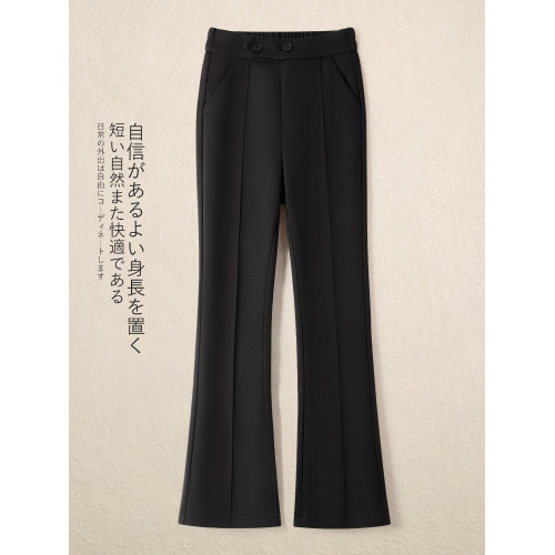 加絨松緊腰微喇褲毛呢褲女秋冬2025新款加厚馬蹄褲顯瘦修身喇叭褲