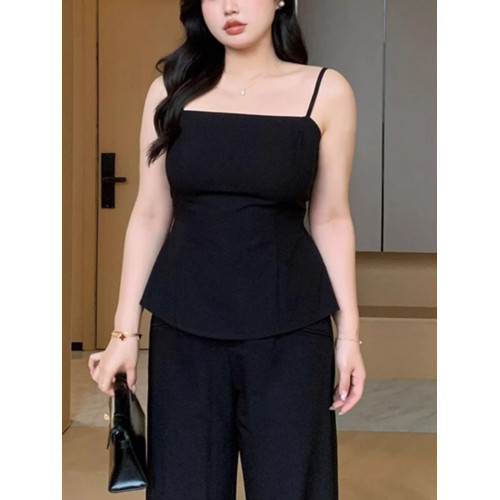 大碼微胖mm顯瘦內搭單穿收腰吊帶背心女夏季黑色打底無袖上衣小衫