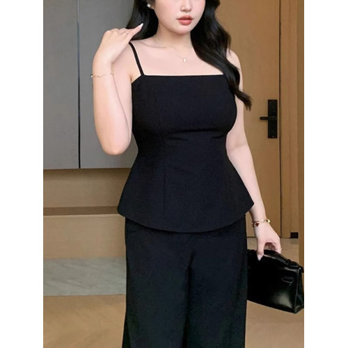 大碼微胖mm顯瘦內搭單穿收腰吊帶背心女夏季黑色打底無袖上衣小衫