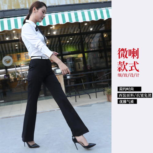 西裝褲女秋冬黑色修身正裝工作褲高腰直筒小腳微喇長褲職業西褲女