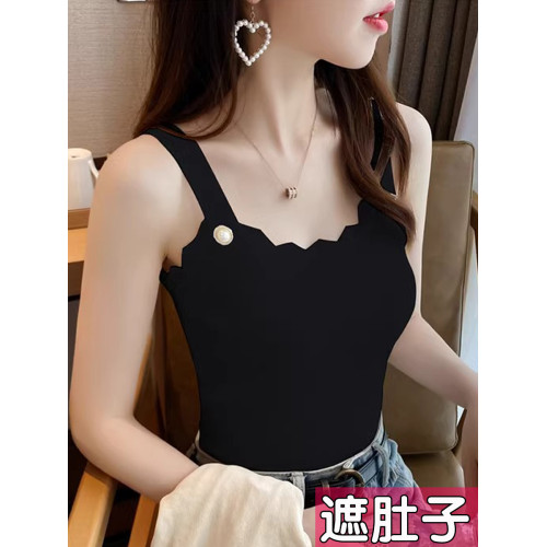 大碼設計感小衆冰絲吊帶背心女夏內搭外穿針織打底衫無袖上衣胖mm