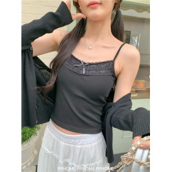 PPHOME自製~蕾絲背心 帶胸墊蝴蝶結蕾絲吊帶背心白色修身內搭上衣