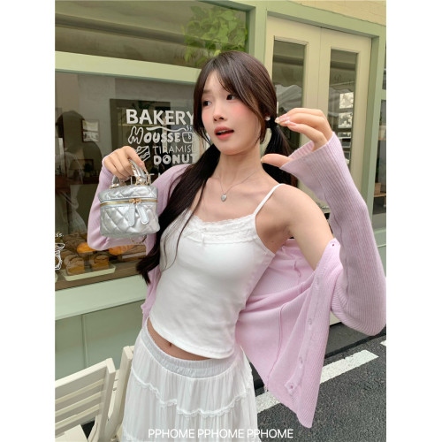 PPHOME自製~蕾絲背心 帶胸墊蝴蝶結蕾絲吊帶背心白色修身內搭上衣 PPHOME自製~蕾絲背心 帶胸墊蝴蝶結蕾絲吊帶背心白色修身內搭上衣