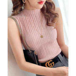 半高領白色冰絲針織背心女早秋內搭打底別致辣妹吊帶法式外穿上衣